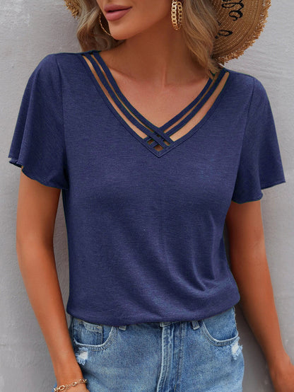 Camiseta informal de verano para mujer, con cuello en V y manga corta