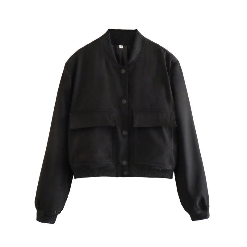 Chaqueta informal de color liso con un solo pecho y bolsillo para mujer