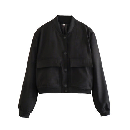 Chaqueta informal de color liso con un solo pecho y bolsillo para mujer