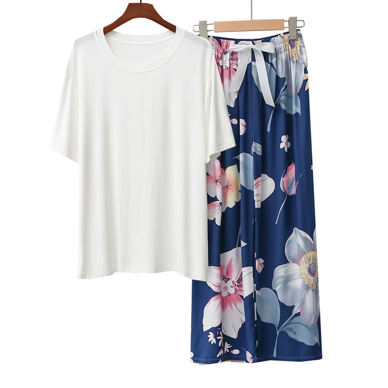 Conjunto de pijama informal de manga corta con top y pantalón para mujer