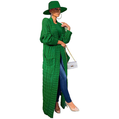 Women Winter Solid Color Long Sleeve Loose Casual Knitted Cardigan Over Coat