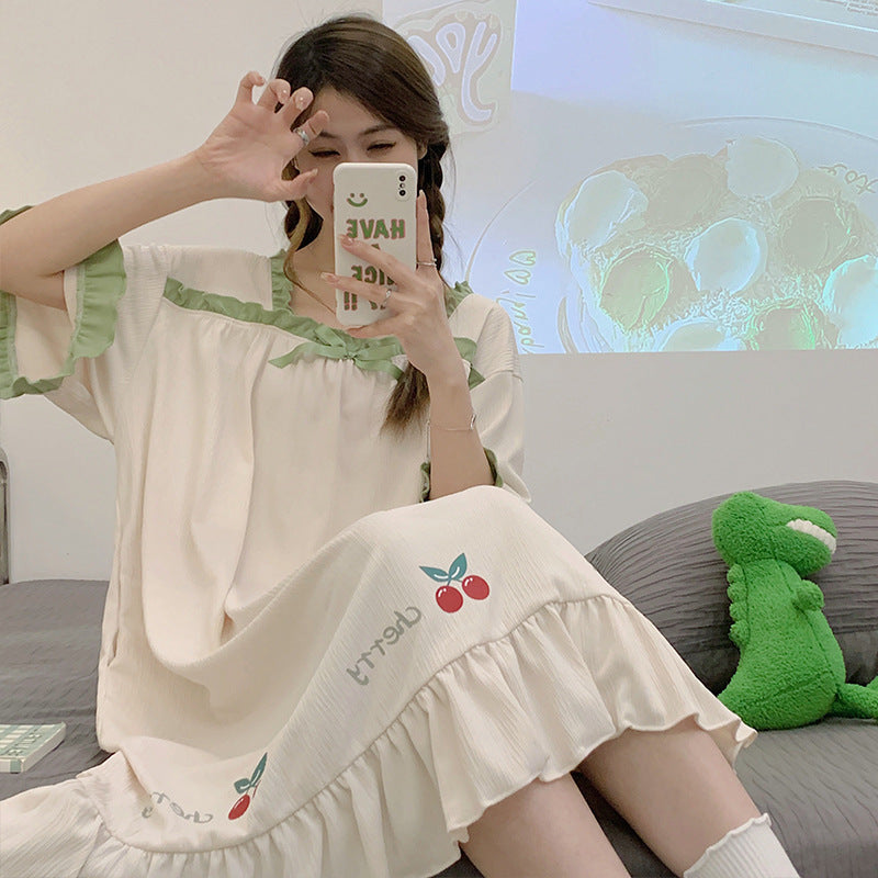 Pijama informal sencillo de algodón con estampado de manga corta para mujer