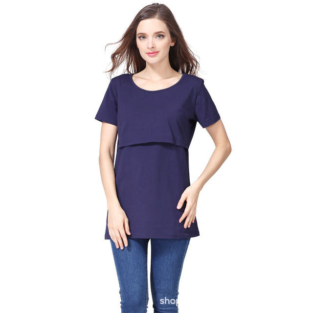 Camiseta de lactancia de color liso, informal, de manga corta, para embarazadas