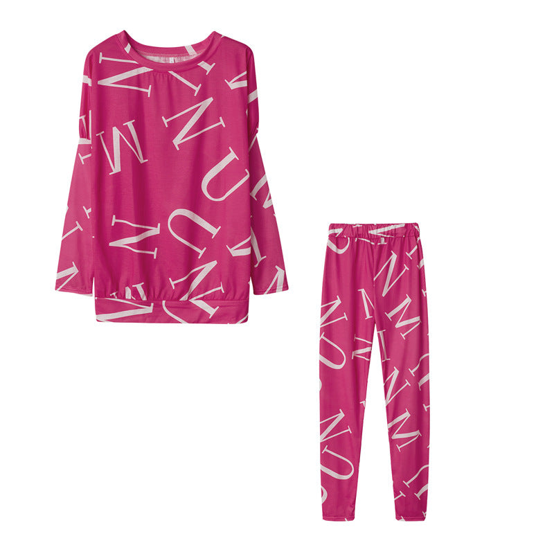 Conjunto de top y pantalón de manga larga con estampado de letras informales para mujer