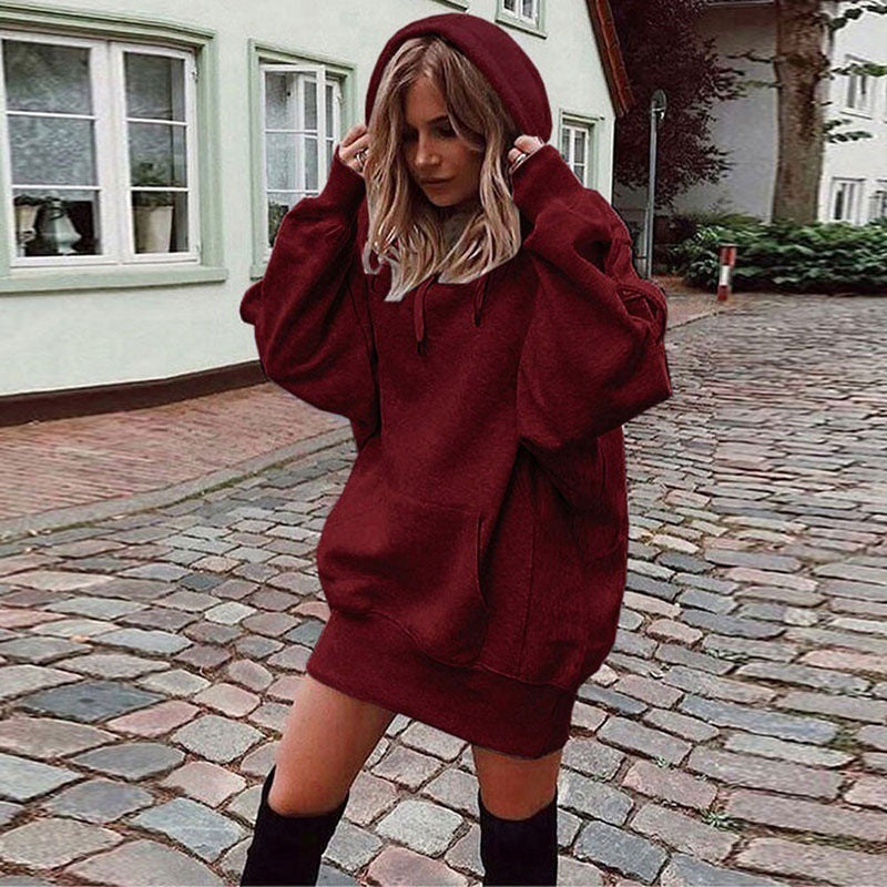 Sudadera con capucha holgada con bolsillo, color liso, básica, deportiva e informal para mujer