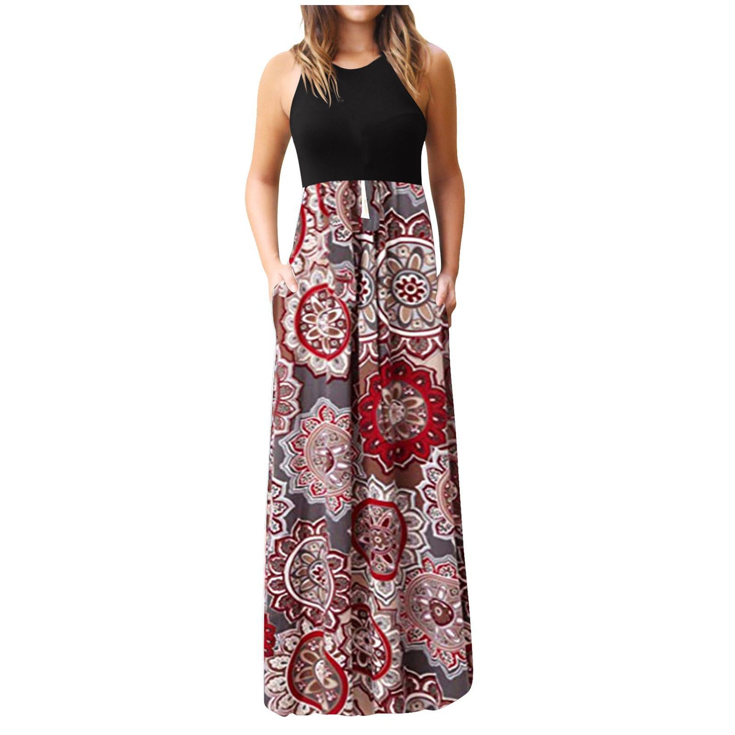Women Fashion Casual Floral Printing Maxi Dress