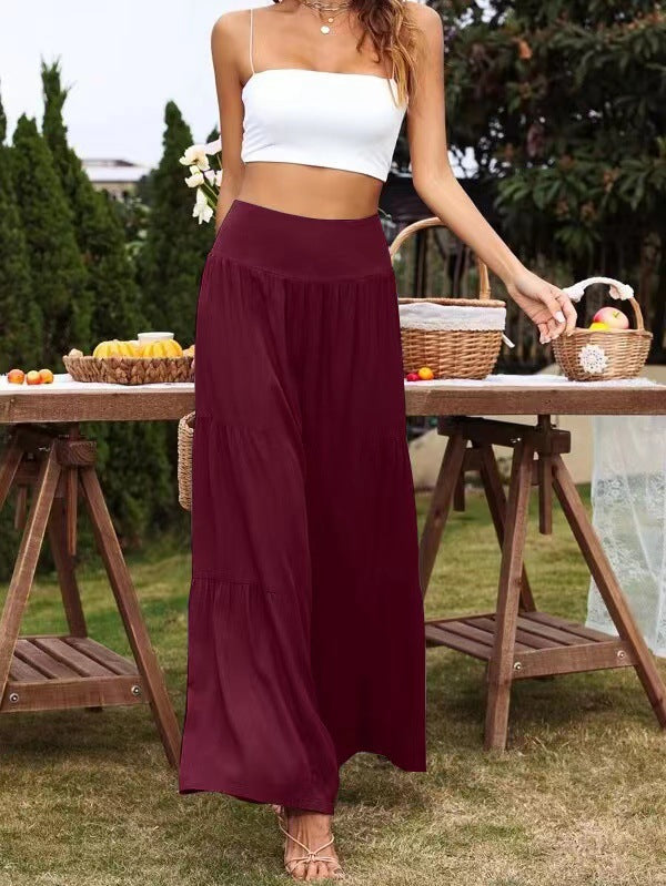Pantalones anchos de lino y algodón de cintura alta informales de verano para mujer