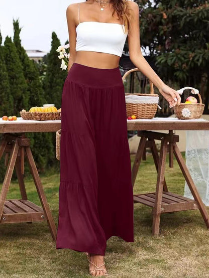 Pantalones anchos de lino y algodón de cintura alta informales de verano para mujer