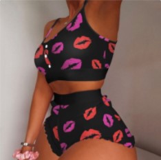 Conjunto de pijama informal atrevido con camisola y pantalones cortos sin mangas para mujer