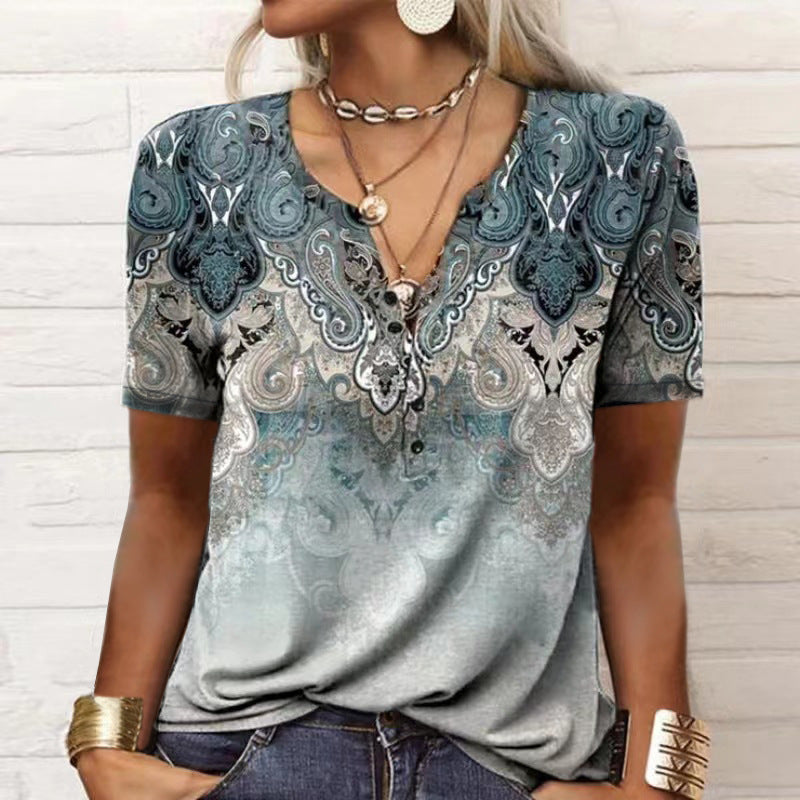 Camiseta informal de manga corta con estampado floral para mujer