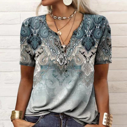 Camiseta informal de manga corta con estampado floral para mujer