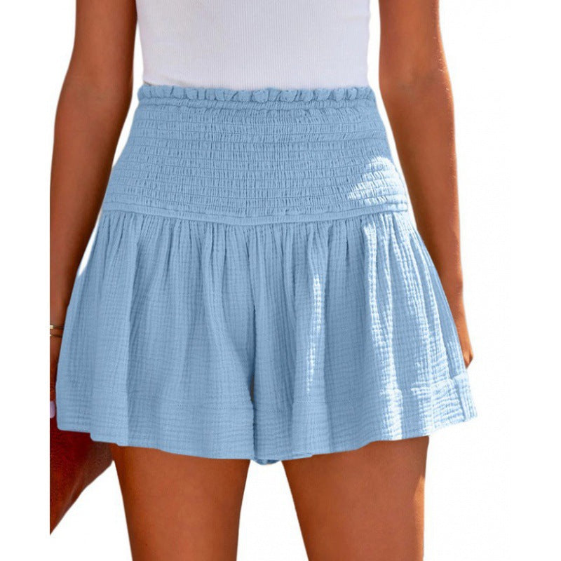 Women Casual Cotton And Linen Solid Color High Waist Pleated Shorts