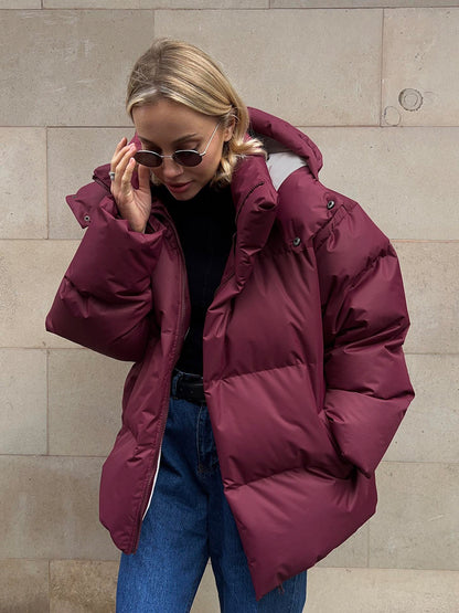 Chaqueta informal holgada de color liso para mujer de invierno