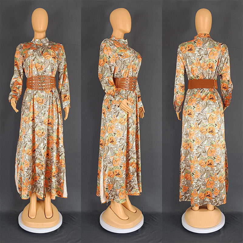 Vestido informal con estampado floral y cinturón para mujer, talla grande