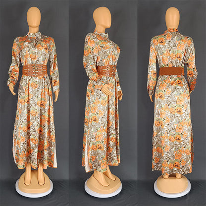 Vestido informal con estampado floral y cinturón para mujer, talla grande
