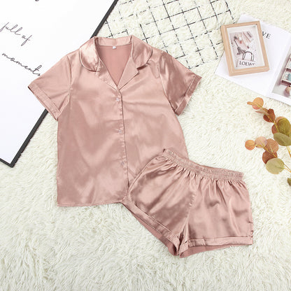 Conjunto de pijama holgado informal de seda con manga corta y pantalones cortos para mujer