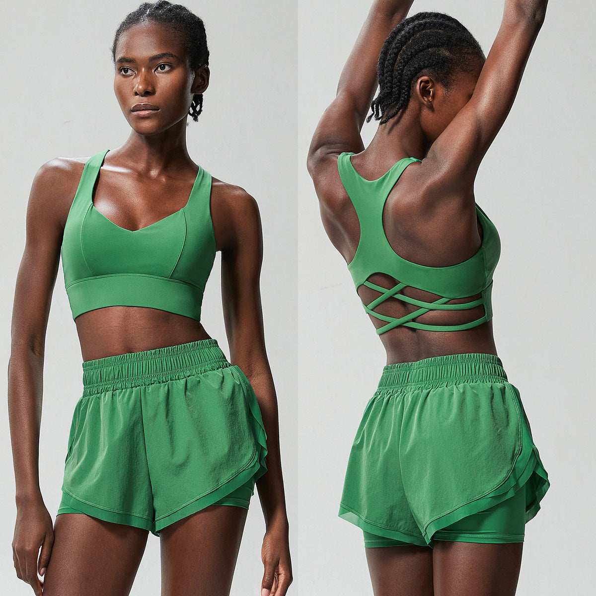 Women Casual Solid Color Sports Fitness Quick-Drying Top Tennis Yoga Pants Two-Piece Set
