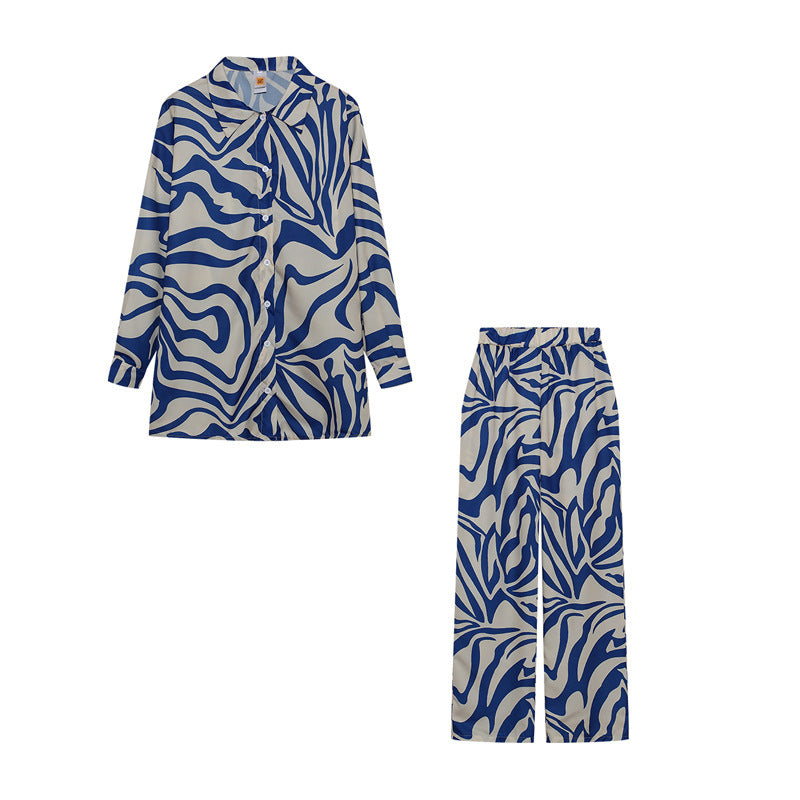 Conjunto de blusa y pantalón de manga larga con estampado de rayas informales a la moda para mujer
