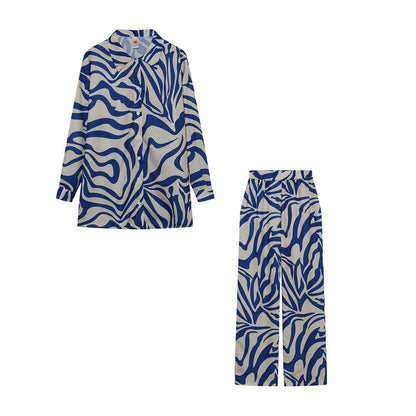 Conjunto de blusa y pantalón de manga larga con estampado de rayas informales a la moda para mujer