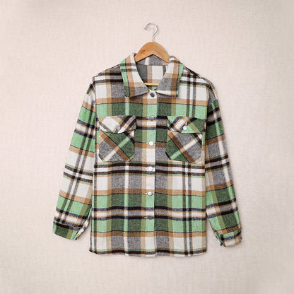 Abrigo informal con solapa y estampado a cuadros para mujer, otoño e invierno