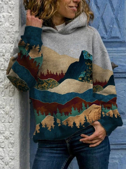 Sudadera con capucha de manga larga con estampado gráfico de otoño para mujer