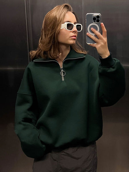 Sudadera de manga larga con cremallera y solapa informal para mujer, moda Otoño Invierno