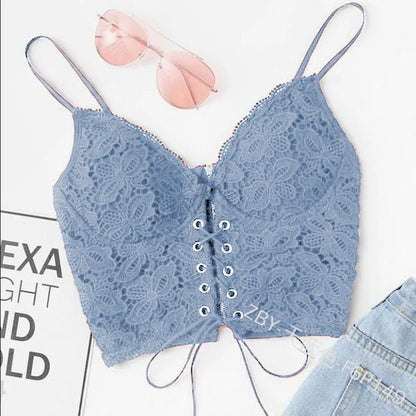 Women Edgy Casual Sleeveless Solid Color Lace Crop Camisole Bra