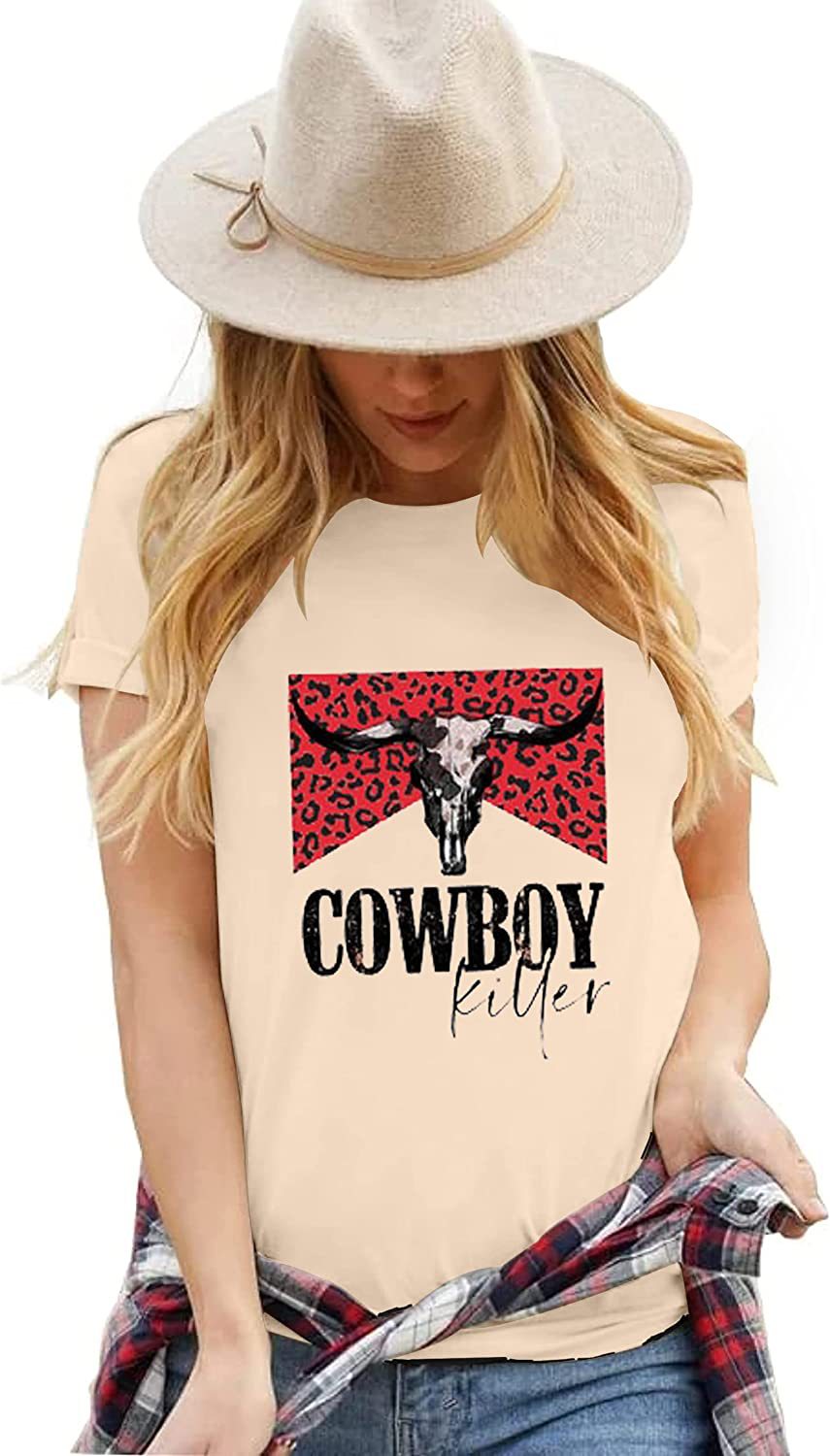 Camiseta de manga corta con cuello redondo y estampado de Tauro para mujer, estilo informal de verano occidental