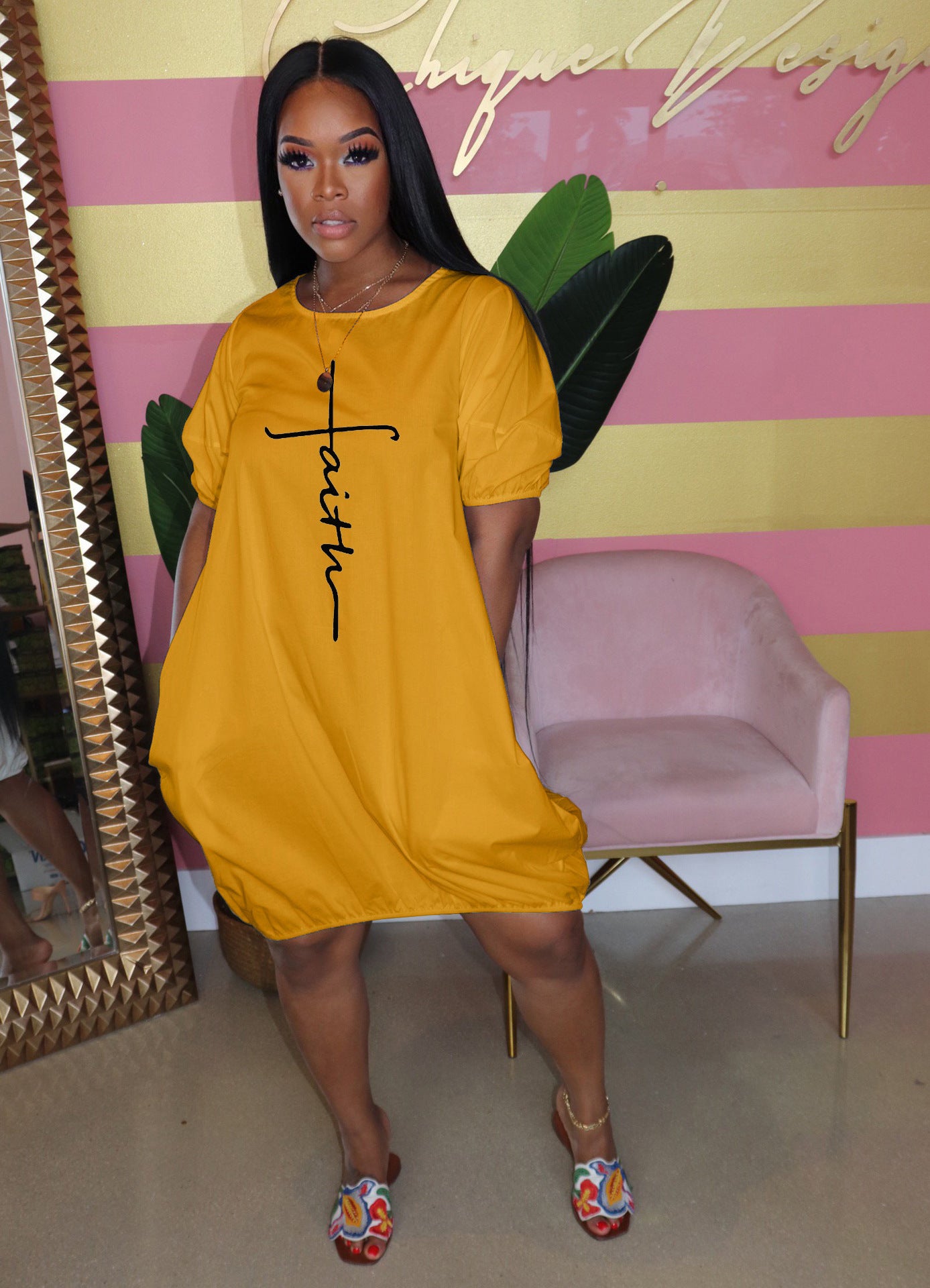 Women Fashion Casual Plus Size Printed Dress