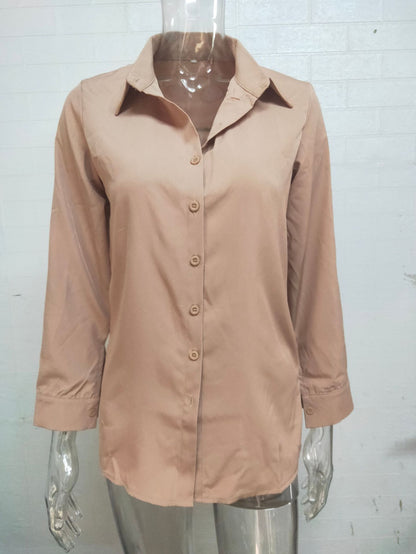 Camisa informal de manga larga con solapa y estampado de rayas de leopardo para mujer