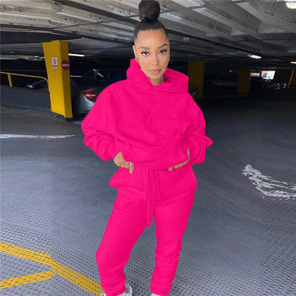 Women 2 Pcs Set Hooded Sweatshirt Jogger Pants Tracksuit Matching Set Casual Outfits