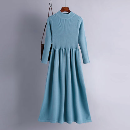 Vestido de punto de manga larga para mujer, informal, de otoño e invierno, en color liso