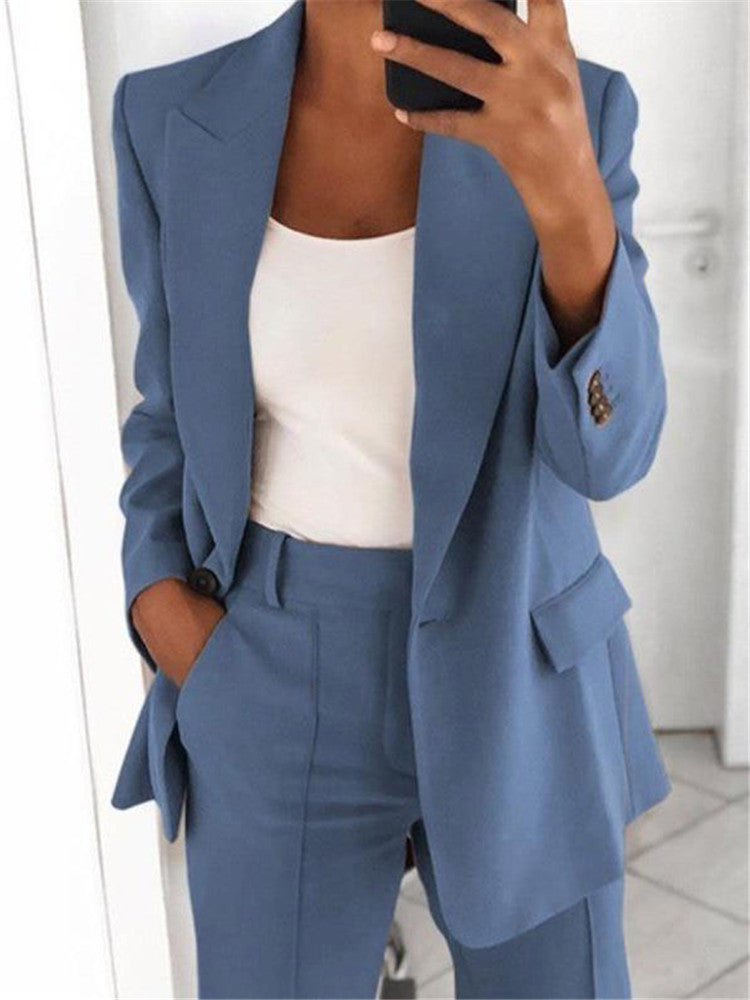Women Autumn Casual Office Work Lapel Solid Color Long Sleeve Blazer