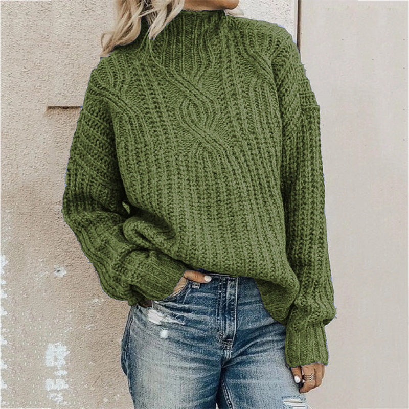 Winter Women Solid Color Turtleneck Long Sleeve Knit Loose Casual Sweater