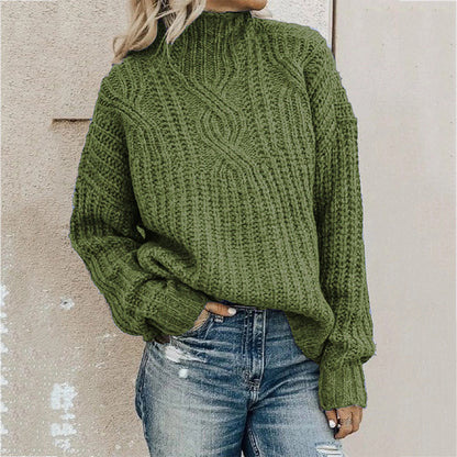 Winter Women Solid Color Turtleneck Long Sleeve Knit Loose Casual Sweater