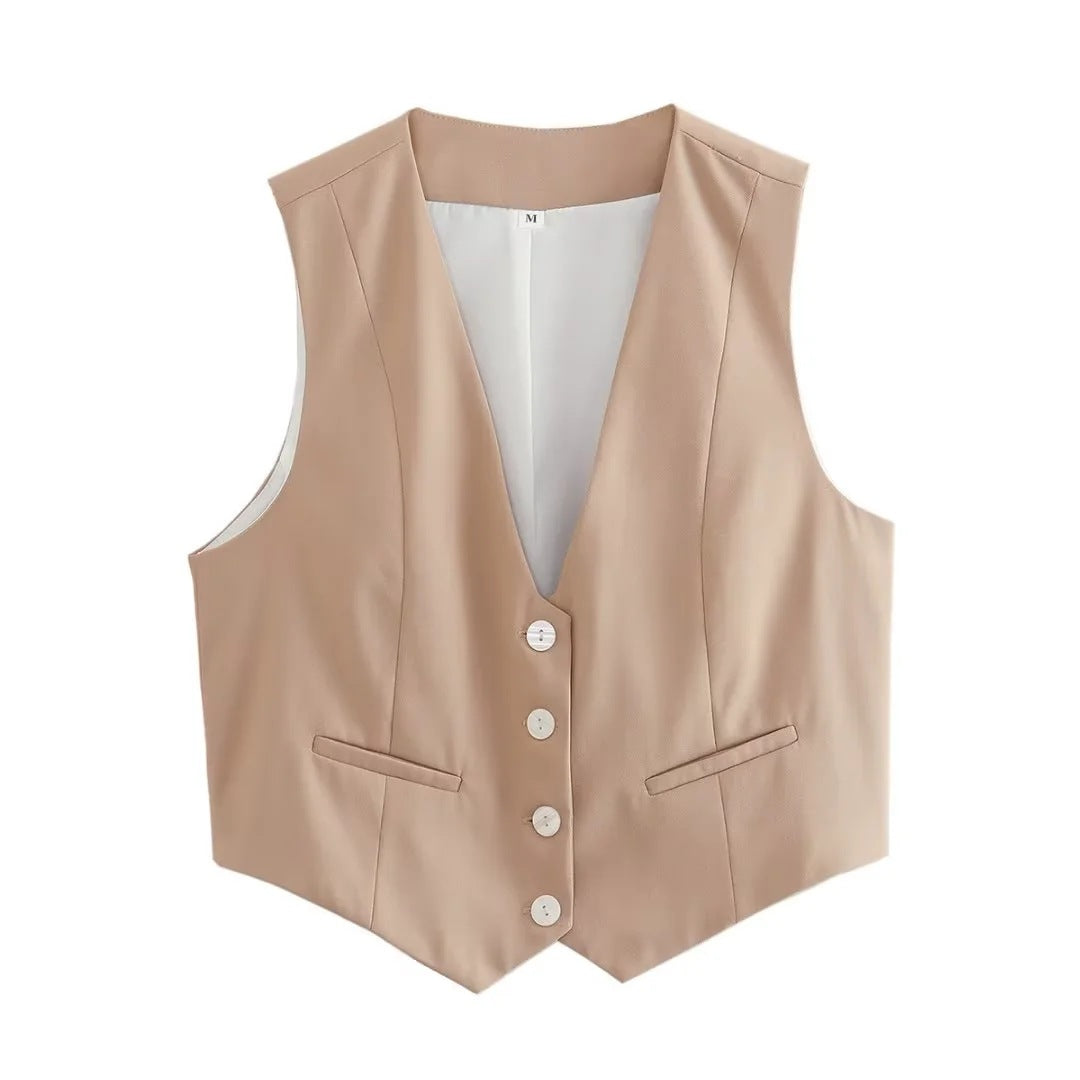 Chaleco informal de verano para mujer, ajustado, de color liso, sin mangas