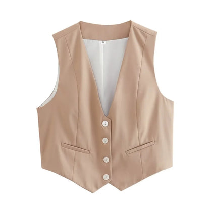 Chaleco informal de verano para mujer, ajustado, de color liso, sin mangas
