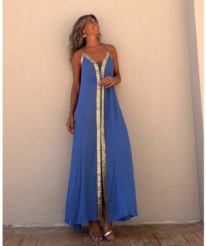 Spring And Summer Halter Neck Casual Loose Vacation Women Maxi Sun Dress