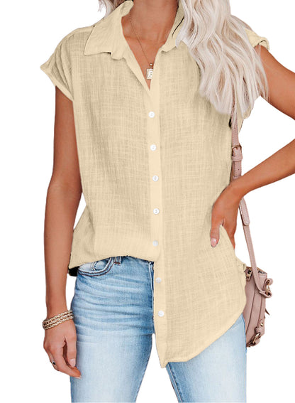 Blusa informal holgada de color liso con solapa y botonadura sencilla sin mangas para mujer