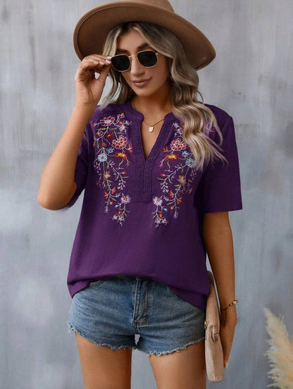 Blusas casuales con bordado de encaje para mujer