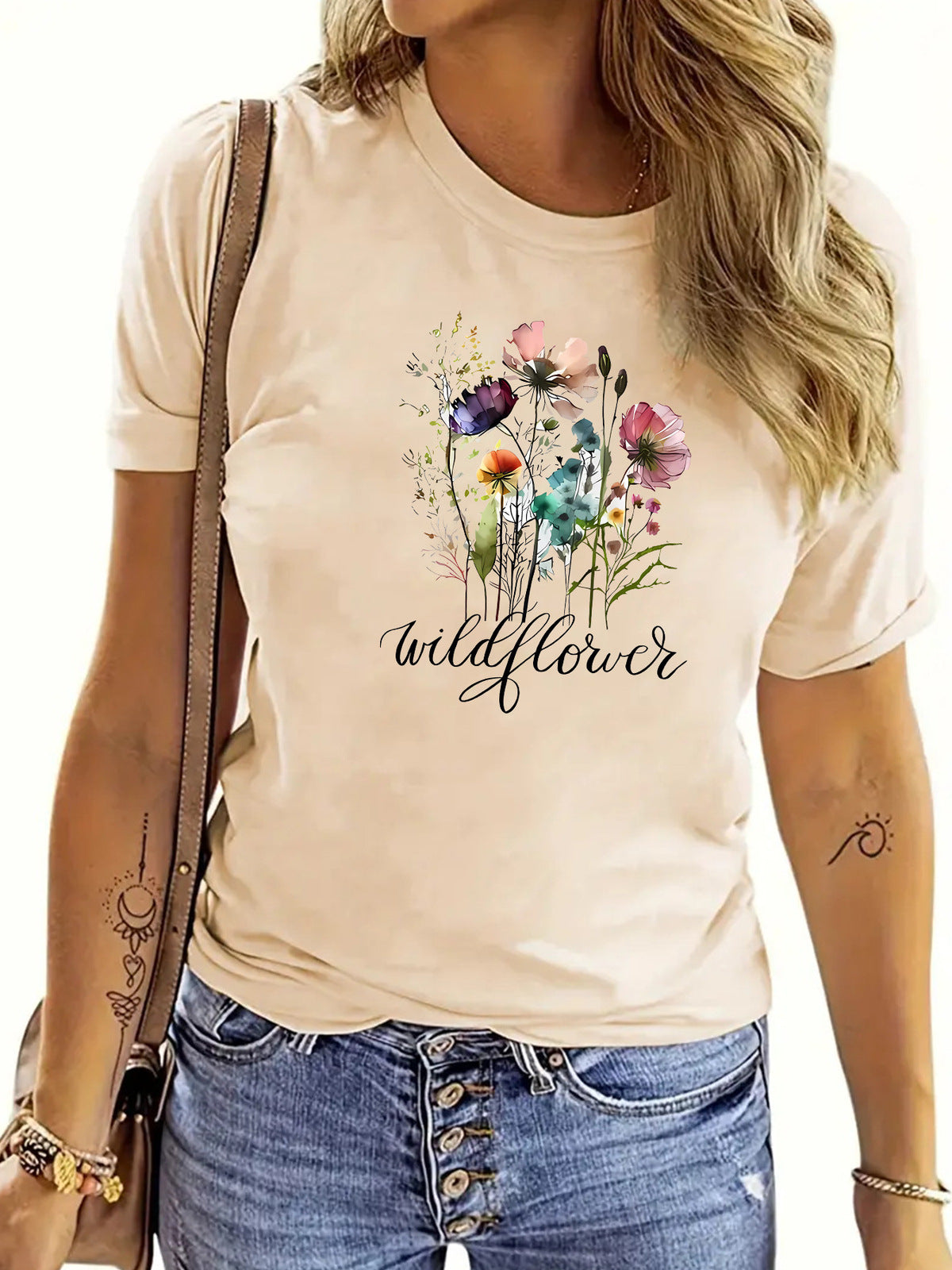 Camiseta informal con estampado floral para mujer