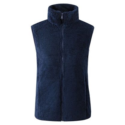 Chaleco informal de invierno de lana de color liso con cuello alto sin mangas para mujer