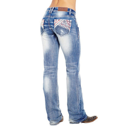 Vaqueros casuales con bolsillos y estampado de estrellas para mujer