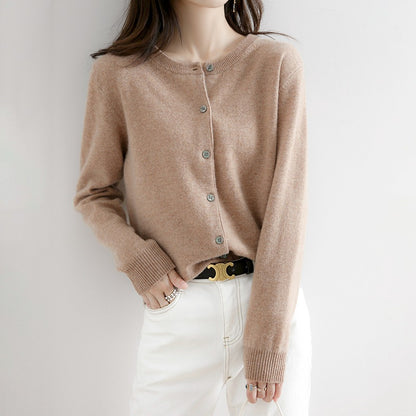 Women'S Elegant Office Chic Solid Color Rib-Knit Round Neck Long Sleeve Casual Knitted Sweater Coats