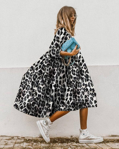 Summer Women Casual Edgy Short Sleeves Round Neck Floral Print Loose Dress