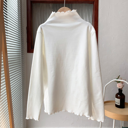 Camiseta básica informal de manga larga con cuello alto para mujer pequeña