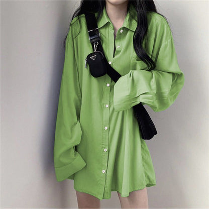 Fleece-Lined Thickened Plus Size Long Sleeve Shirt Women Casual Solid Color Loose Blouse