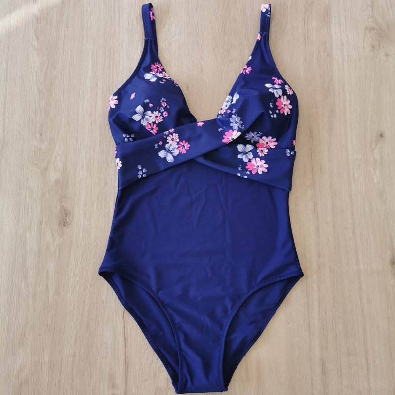 Traje de baño de una pieza con estampado floral y rayas de leopardo para mujer, informal, de verano