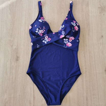 Traje de baño de una pieza con estampado floral y rayas de leopardo para mujer, informal, de verano