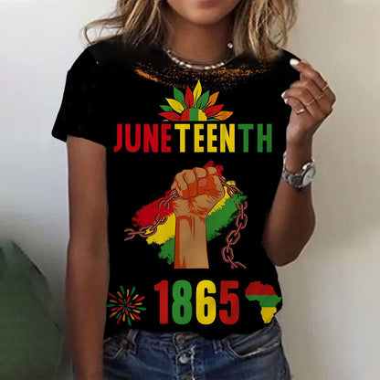 Camiseta informal de manga corta con estampado de letras Juneteenth para mujer